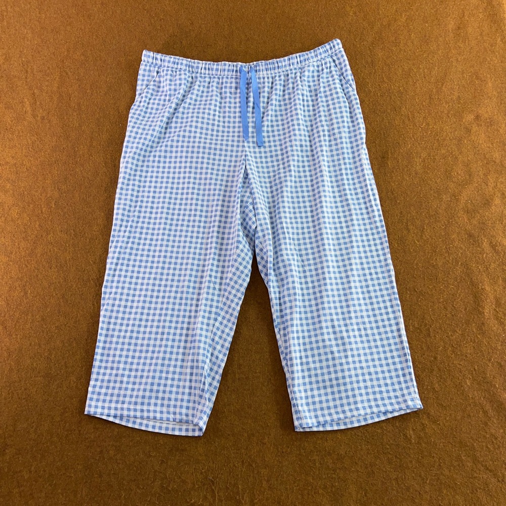 Croft & Barrow Womens XXL Blue Gingham Capri Pajama Pants New